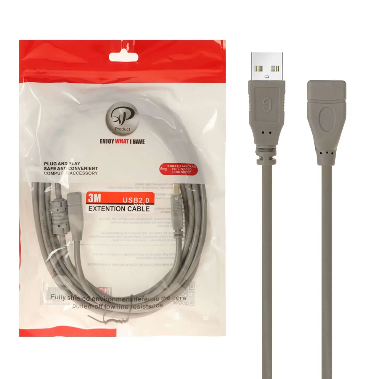 کابل افزایش طول 3 متری - XP Product USB 2.0 - طوسی - RYL